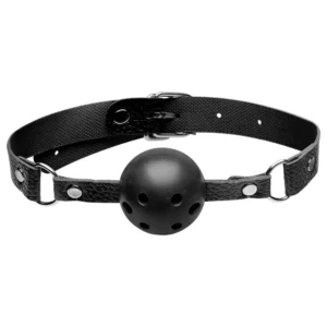 Mordaça de Couro Sintético com Bola Ajustável na cor Preta - Sexy Import