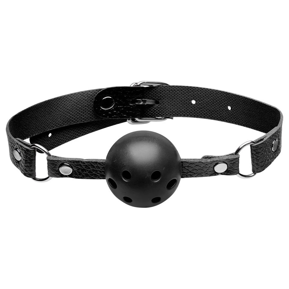Mordaça de Couro Sintético com Bola Ajustável na cor Preta - Sexy Import