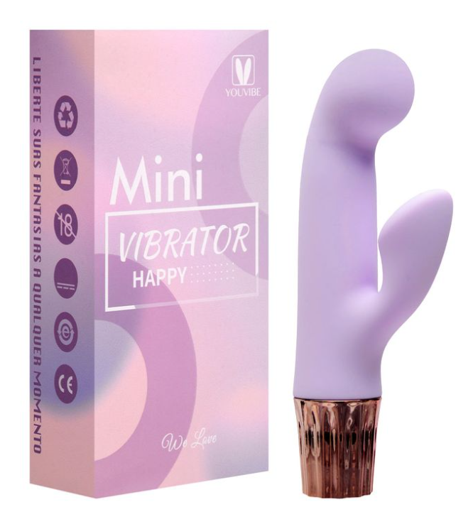 Mini Vibrador com Dupla Estimulação na cor Lilás e 10 Modos de Vibração