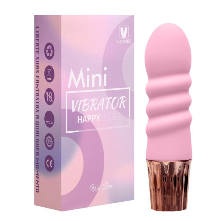 Mini Vibrador com Textura na cor Rosa e 10 Modos de Vibração
