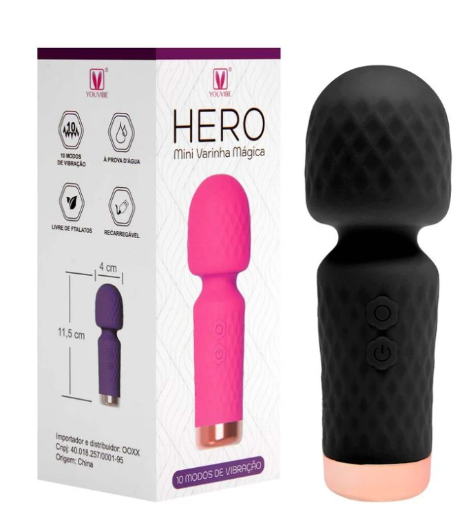 Mini Varinha Mágica na cor Preta com 10 Modos de Vibração - HERO