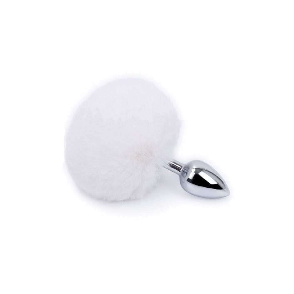 Plug anal em metal PomPom - Tamanho P - Branco