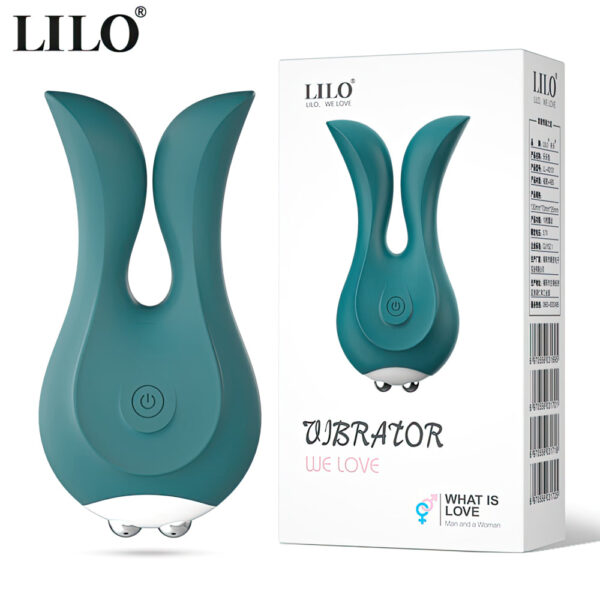 Vibrador para Dupla Penetração em Formato de Orelha de Coelho na cor Verde com 10 Modos de Vibração