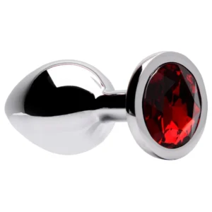 Plug Anal em Metal com Joia nas cores Transparente, Vermelho, Roxo, Rosa e Azul - TAMANHO M - Vermelho