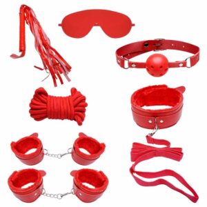 Kit Sado com 7 Itens em Couro Sintético na cor Vermelha - Sexy Import