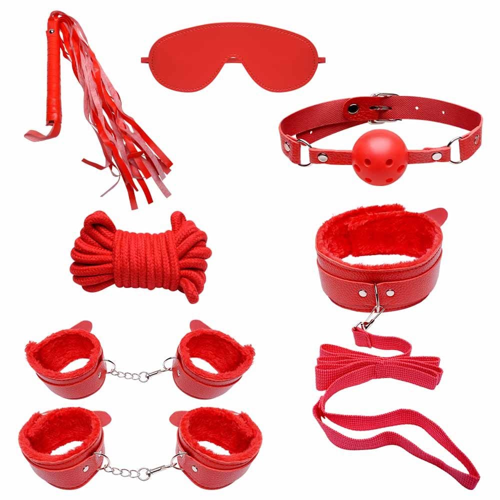 Kit Sado com 7 Itens em Couro Sintético na cor Vermelha - Sexy Import