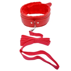 Coleira com Guia em Couro Sintético na cor Vermelha - Sexy Import