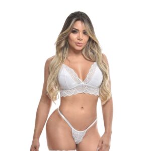 Conjunto de Lingerie Top Rendado com Persex - COR BRANCA