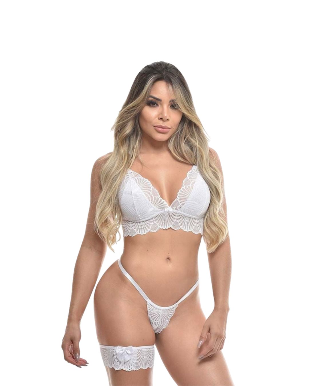 Conjunto de Lingerie Top Rendado com Persex - COR BRANCA