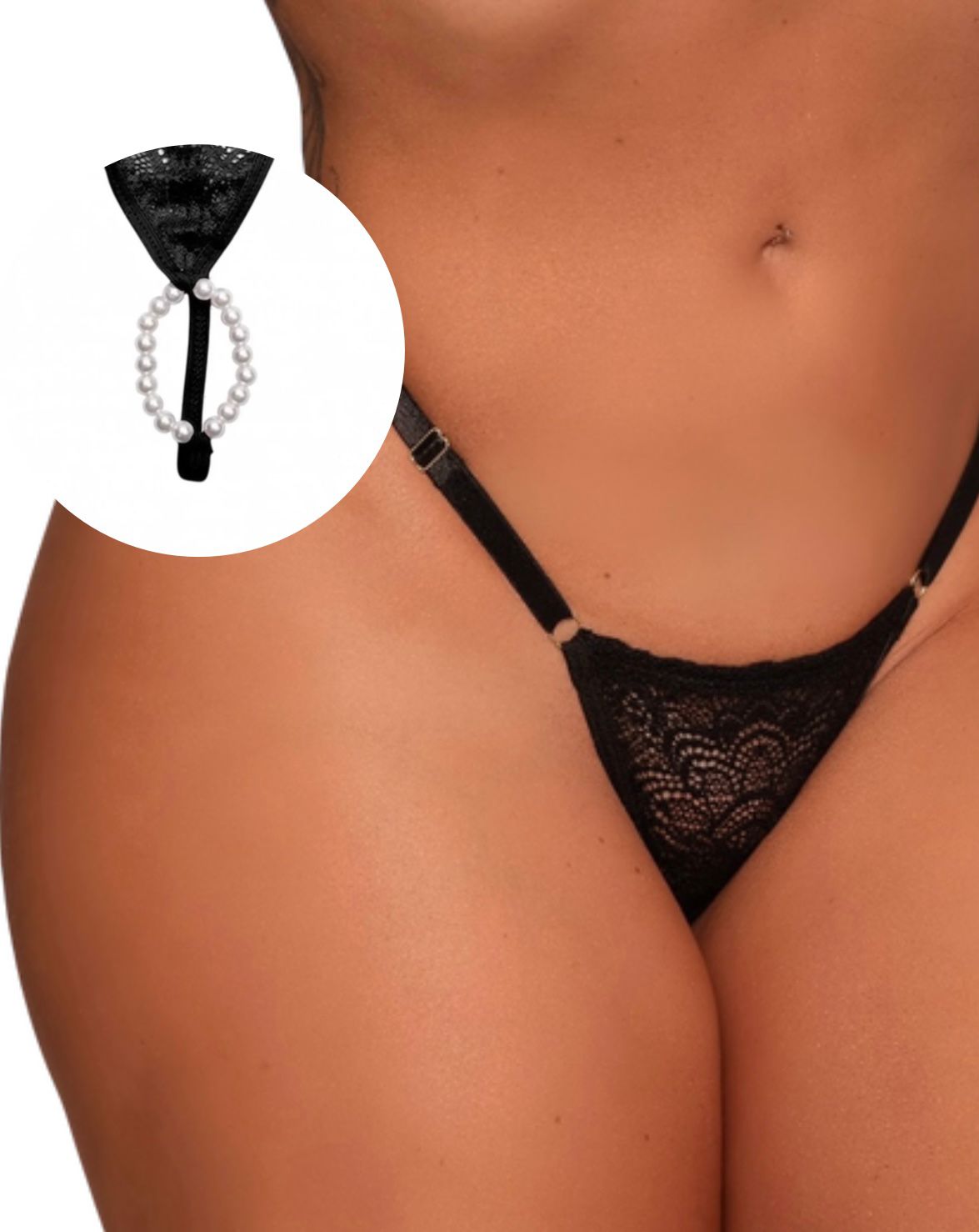 Calcinha Fio Dental Tailandesa com Regulagem (Tamanho Único) - COR PRETA