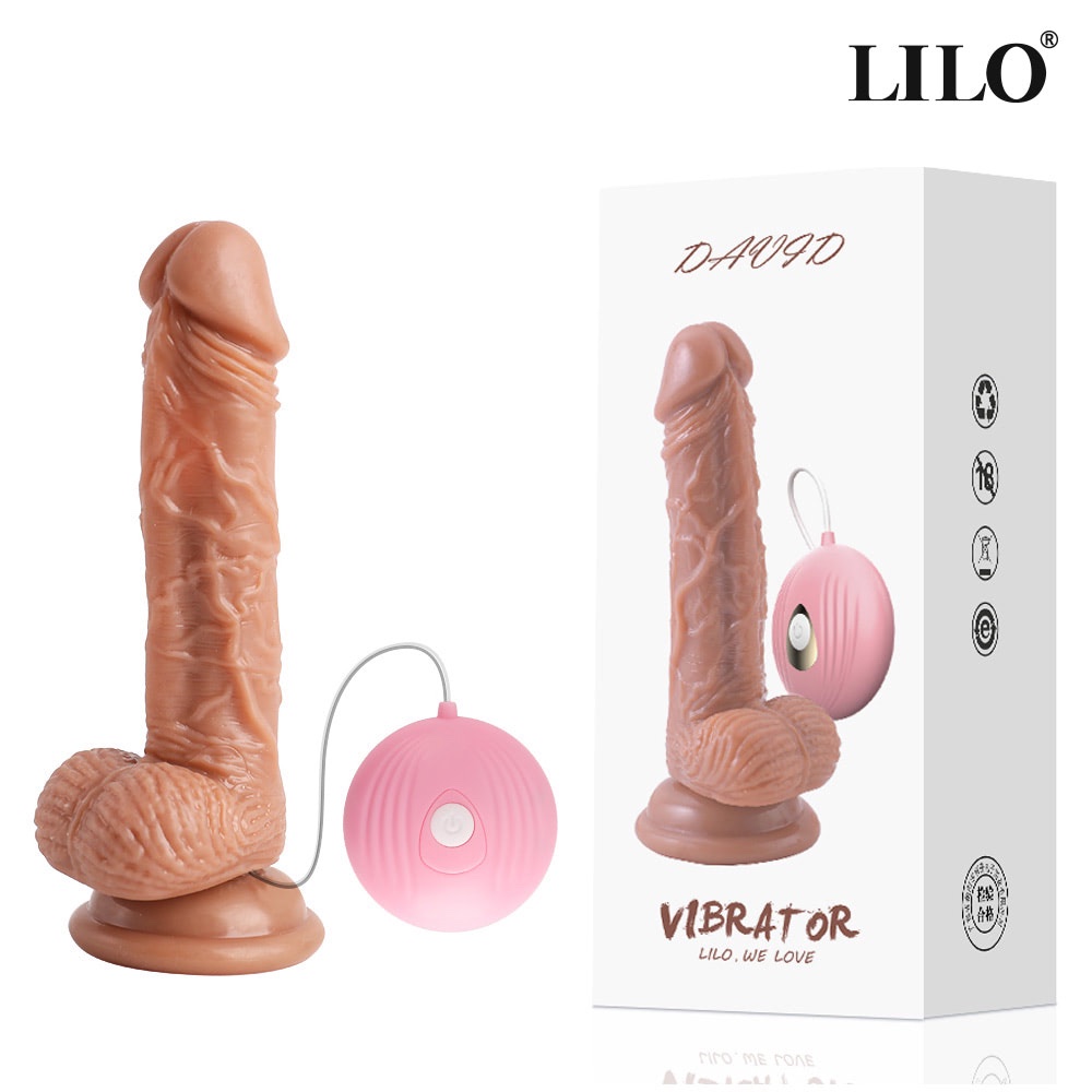 Prótese Realística Maciça com Ventosa, Escroto e Vibrador de 10 Modos de Vibração por controle na cor Bege - 18 cm X 3,8cm - Imagem 2