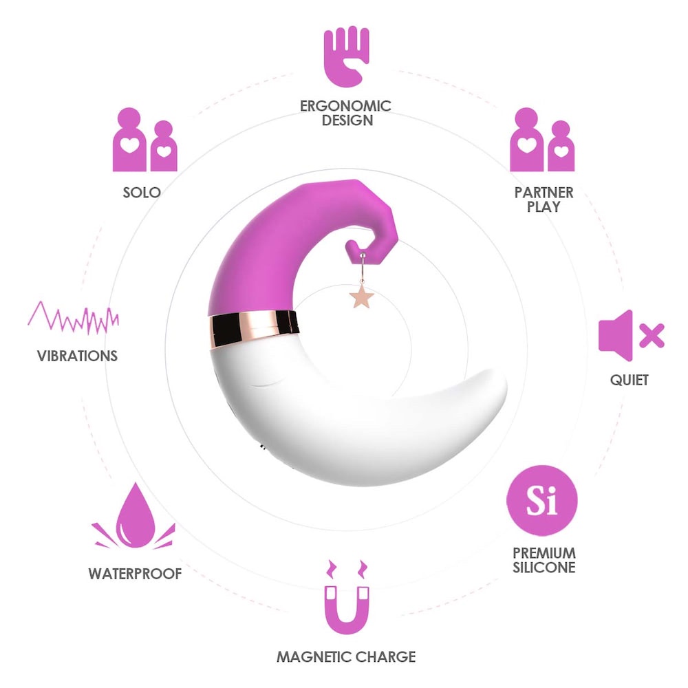 Vibrador com Estimulador de Clitórisem Formato de Lua na cor Roxa com 10 Modos de Vibração e 10 Modos de Pulsação - Imagem 4