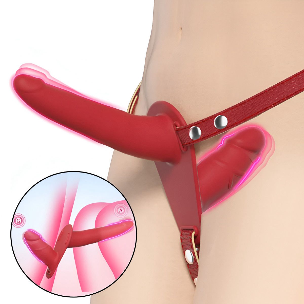 Cinta Peniana com Prótese Dupla na cor Vermelha - 15,5 X 3,4cm (maior) e 8 X 3,5cm (menor)